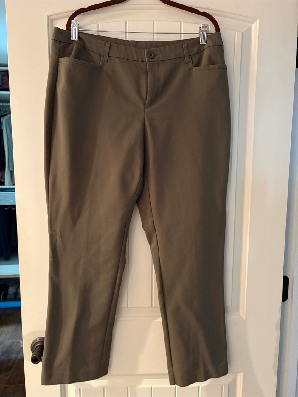 Christopher & Banks Olive Straight-Leg Trousers slimming flattering - Picture 3 of 6